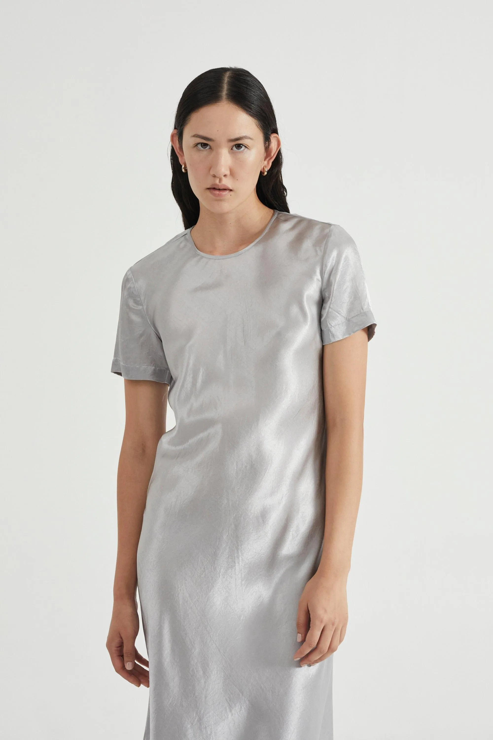 CRUSH BIAS TEE MIDI DRESS | SILVER
