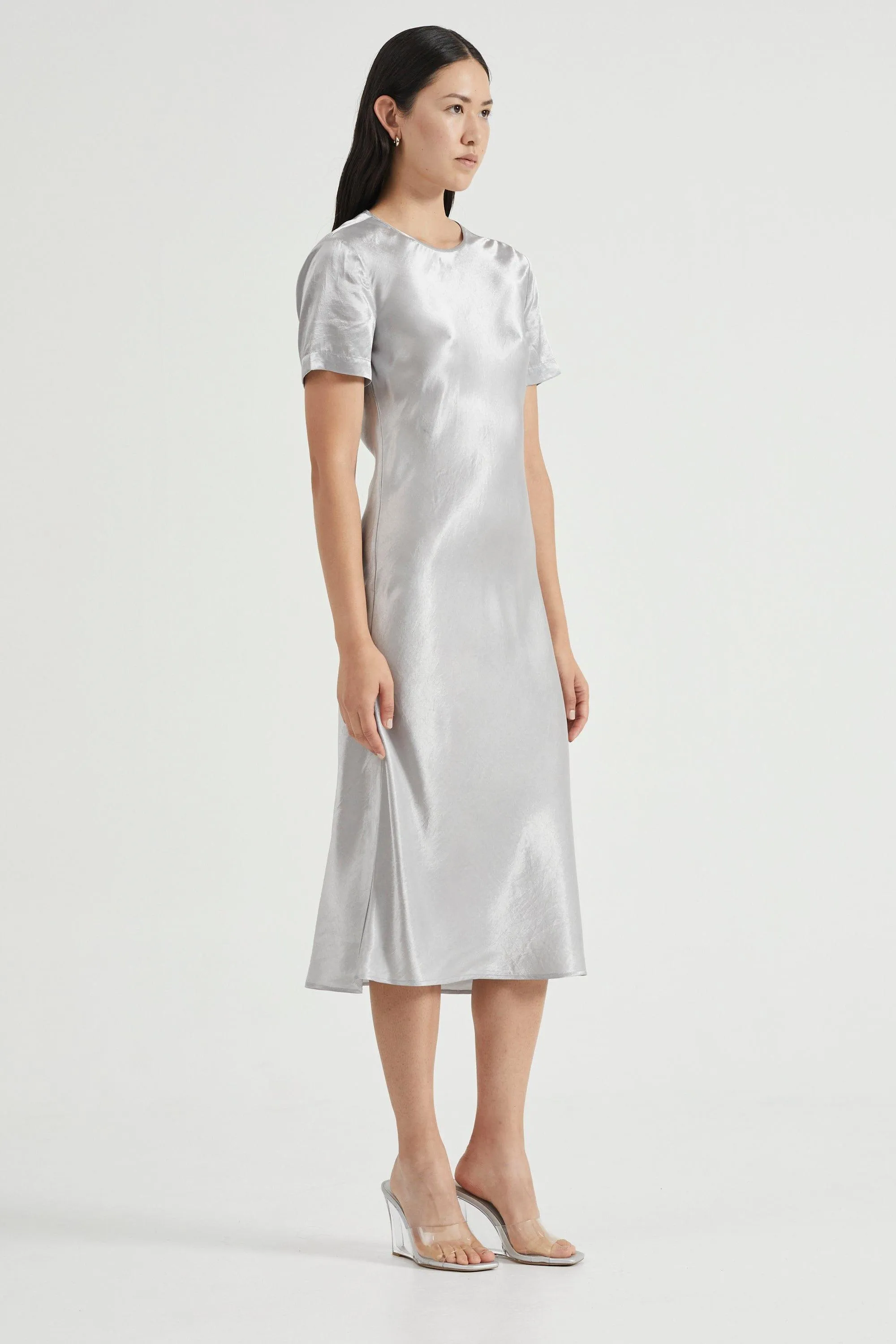 CRUSH BIAS TEE MIDI DRESS | SILVER