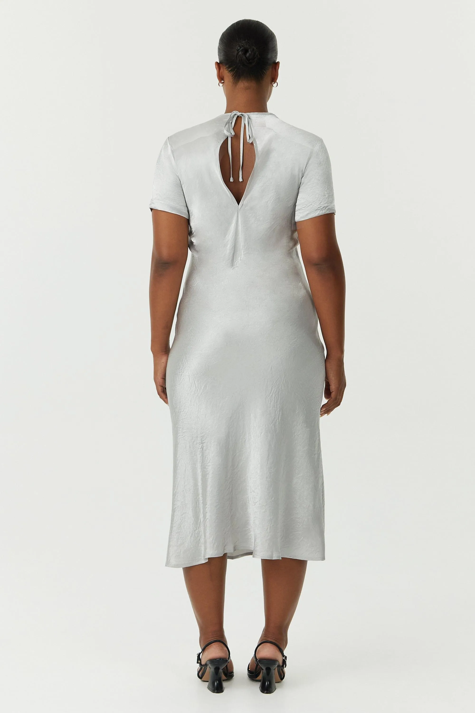 CRUSH BIAS TEE MIDI DRESS | SILVER