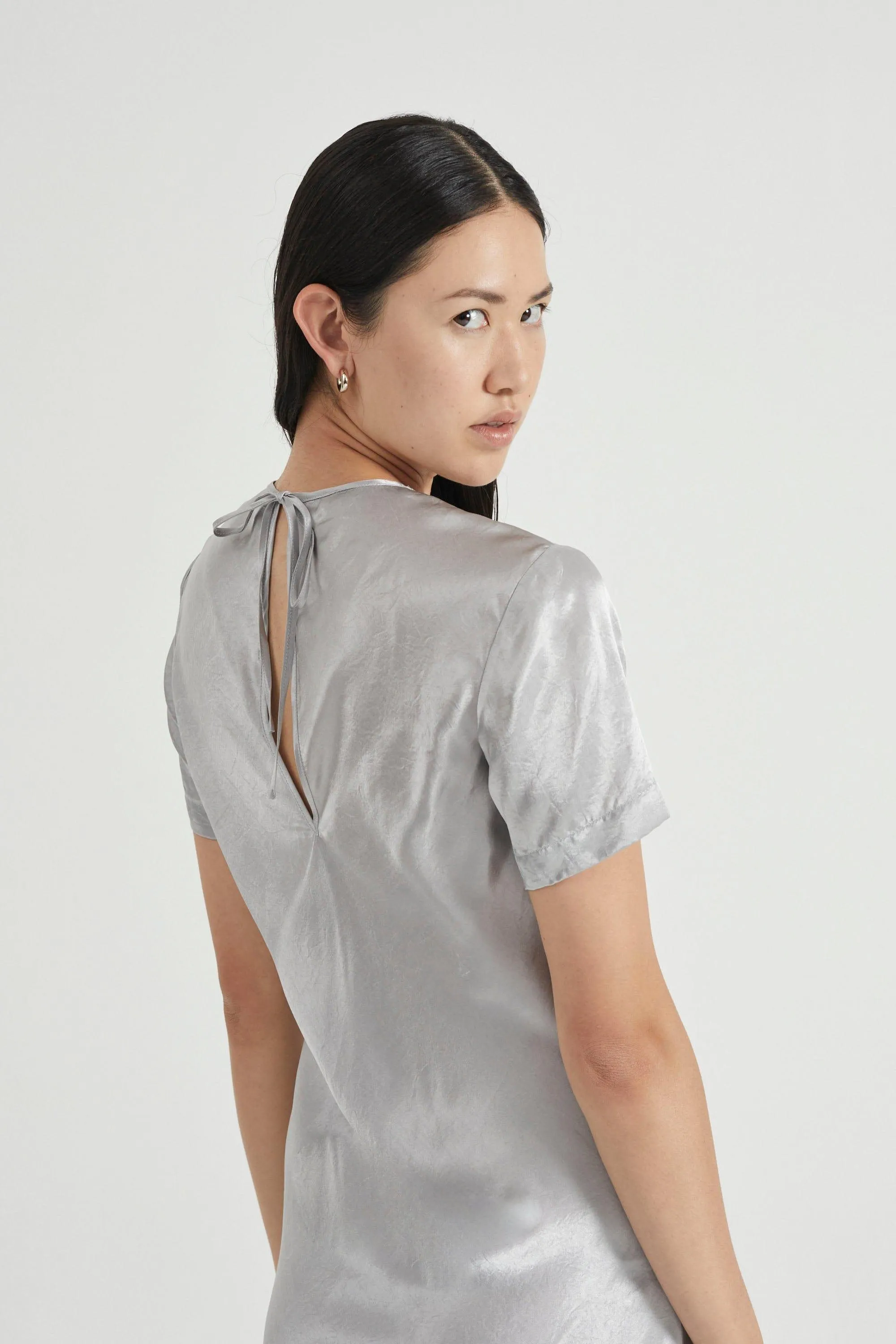 CRUSH BIAS TEE MIDI DRESS | SILVER