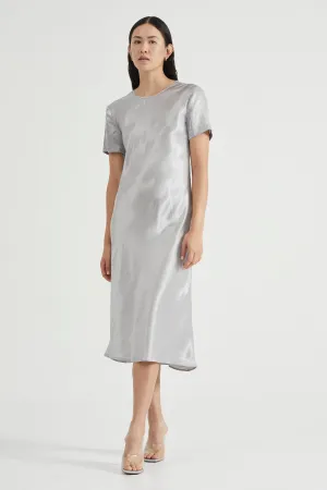 CRUSH BIAS TEE MIDI DRESS | SILVER