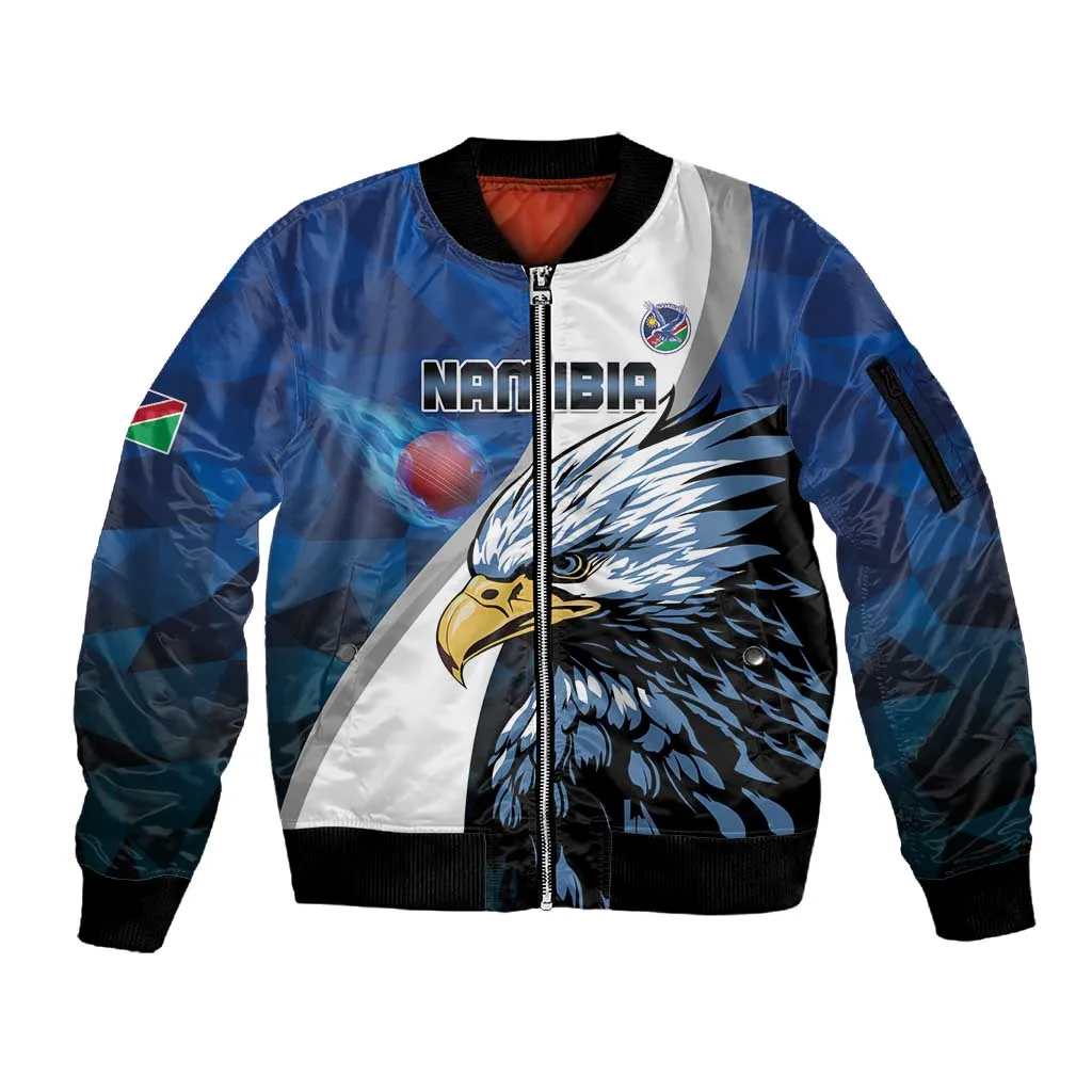 Custom Afro Namibia Cricket Sleeve Zip Bomber Jacket Go Eagles LT15