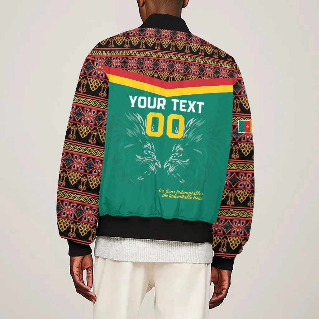 Custom Cameroun Football Sleeve Zip Bomber Jacket Allez Les Lions Indomptables LT15