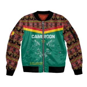 Custom Cameroun Football Sleeve Zip Bomber Jacket Allez Les Lions Indomptables LT15