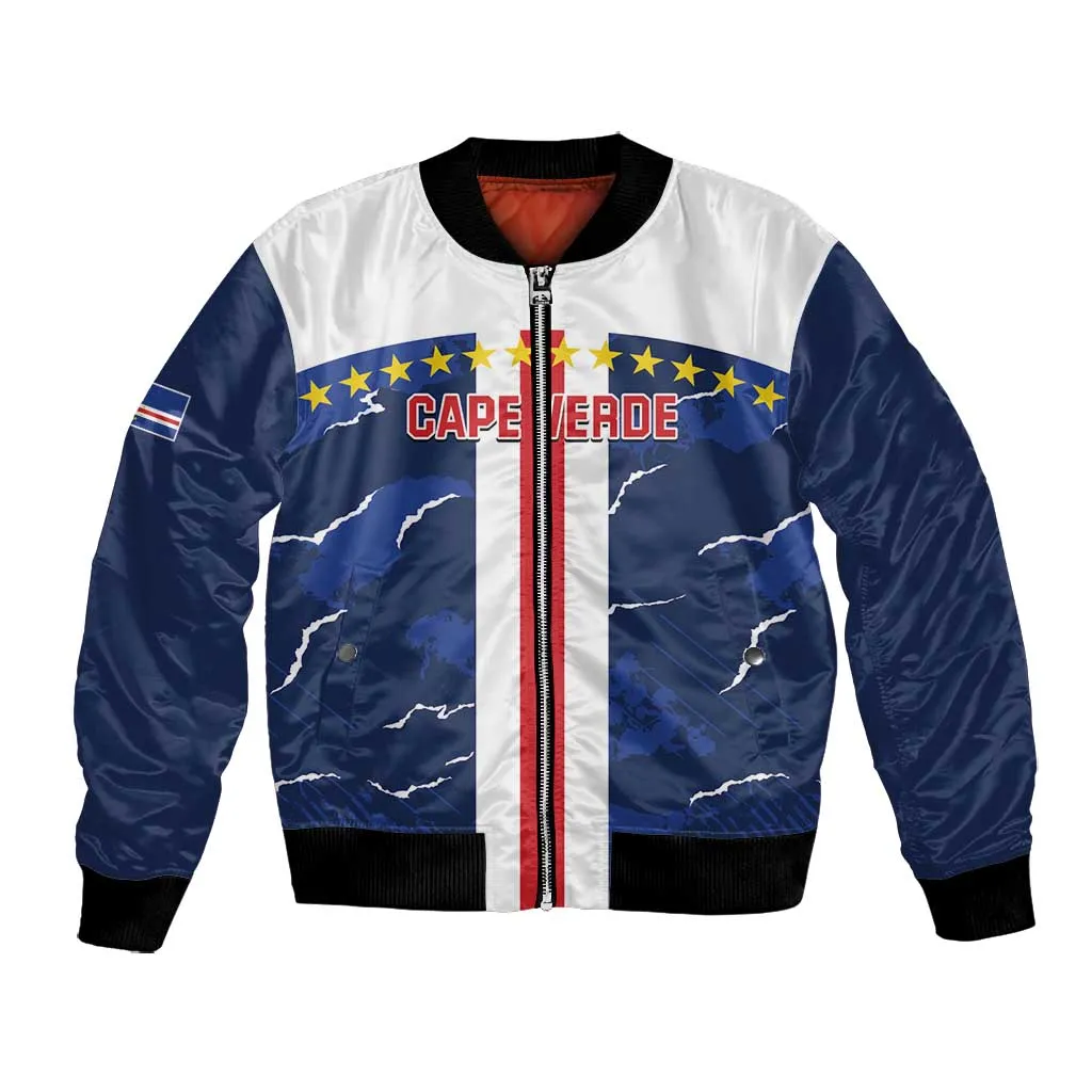 Custom Cape Verde Football Bomber Jacket Blue Sharks Sporty LT14