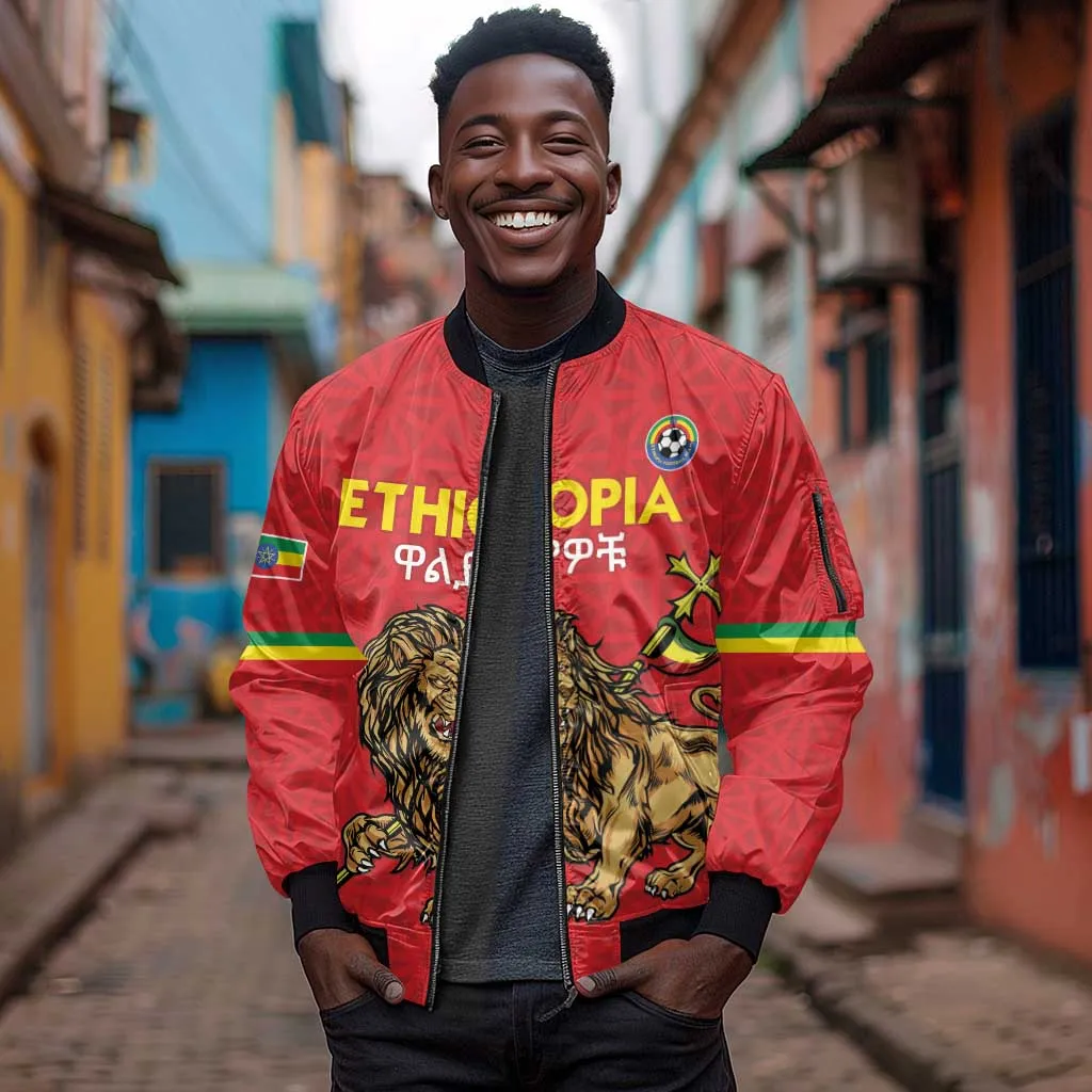 Custom Ethiopia Football Sleeve Zip Bomber Jacket Go Champions LT15