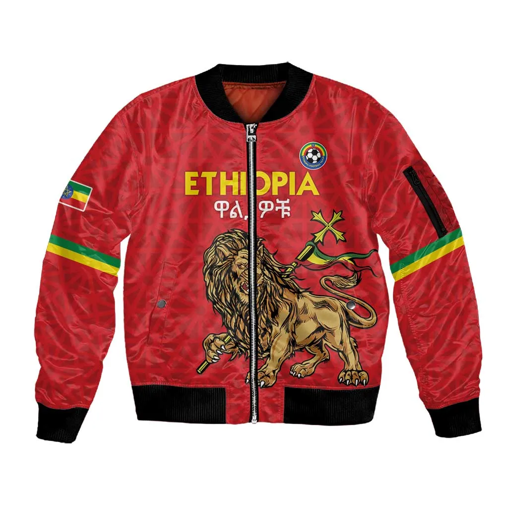 Custom Ethiopia Football Sleeve Zip Bomber Jacket Go Champions LT15