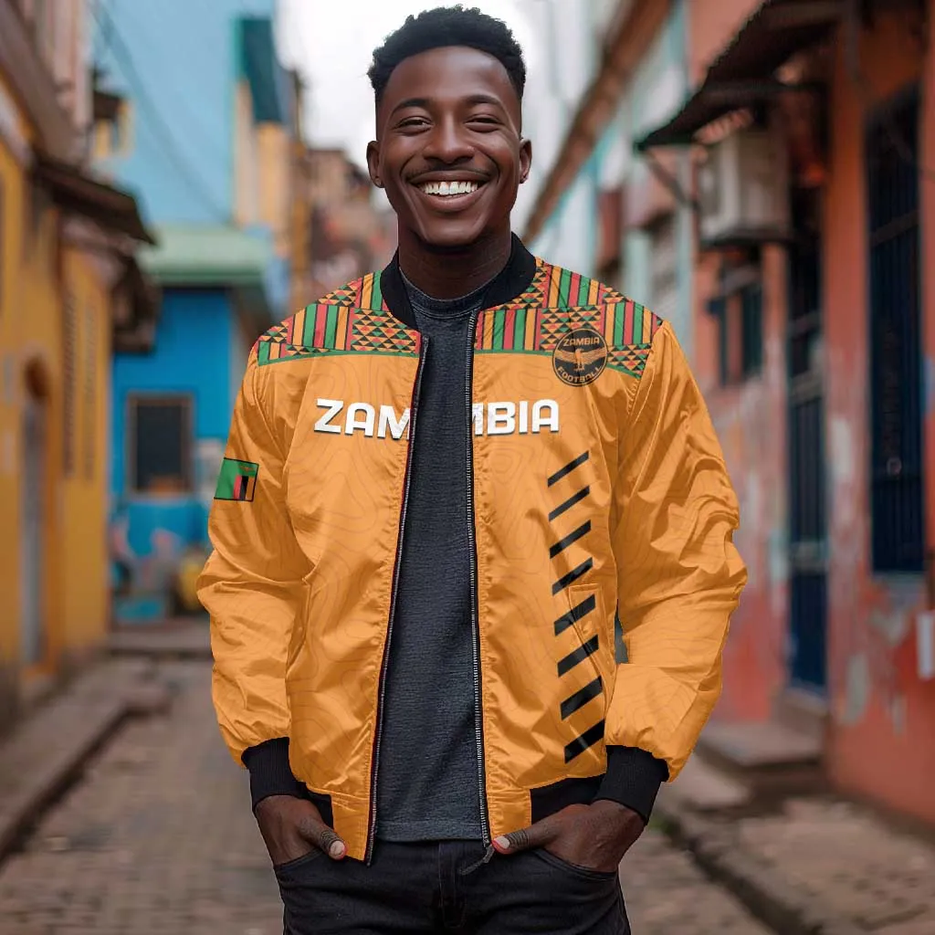Custom Zambia Football Bomber Jacket Copper Queens Kente Pattern LT14