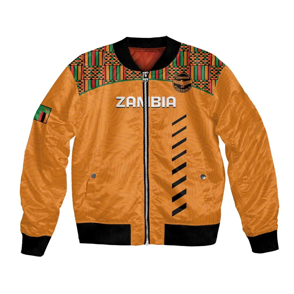 Custom Zambia Football Bomber Jacket Copper Queens Kente Pattern LT14