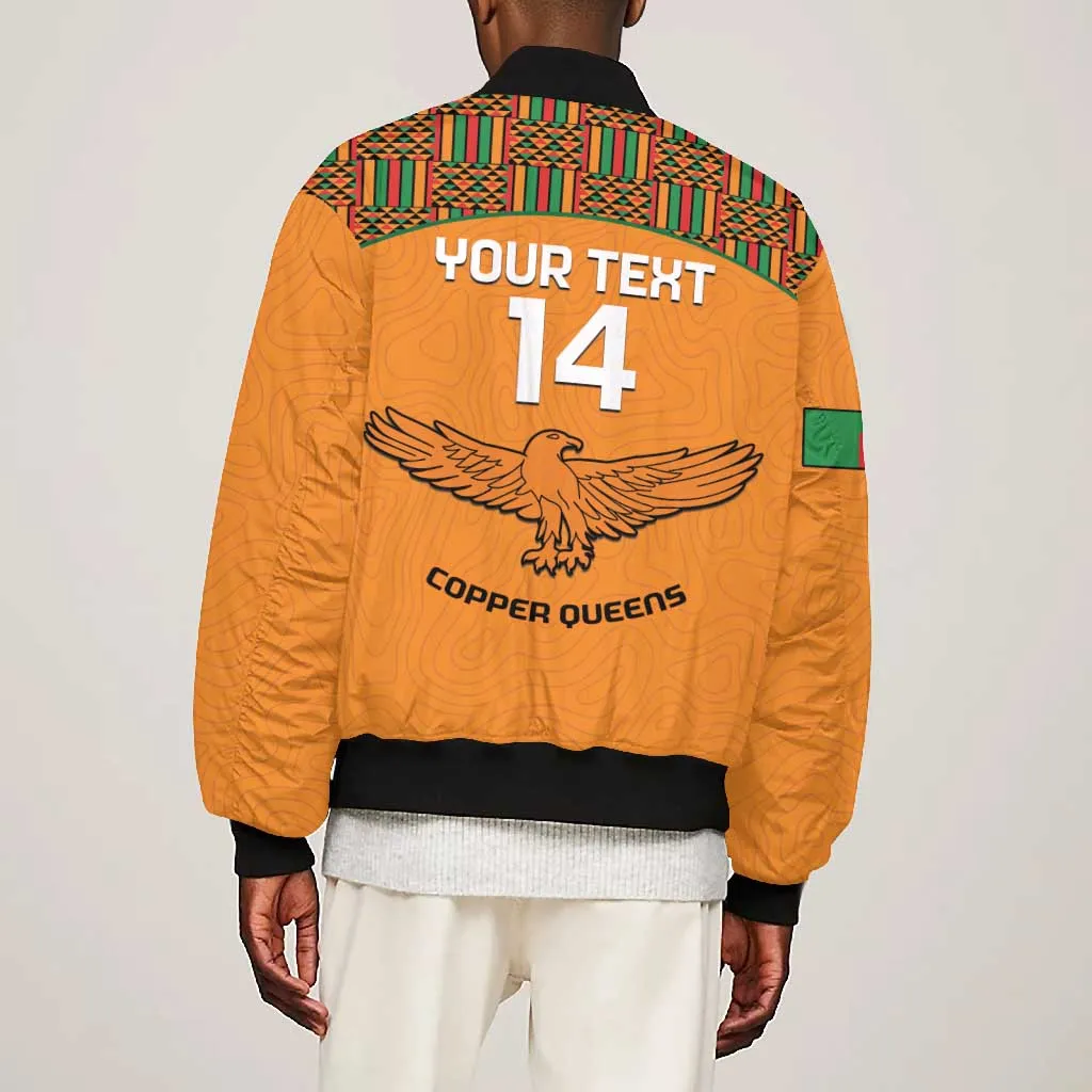Custom Zambia Football Bomber Jacket Copper Queens Kente Pattern LT14