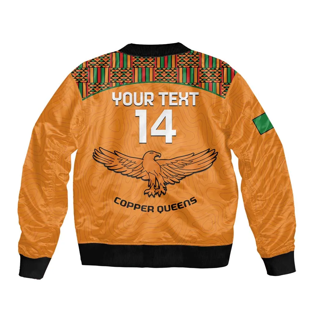 Custom Zambia Football Bomber Jacket Copper Queens Kente Pattern LT14