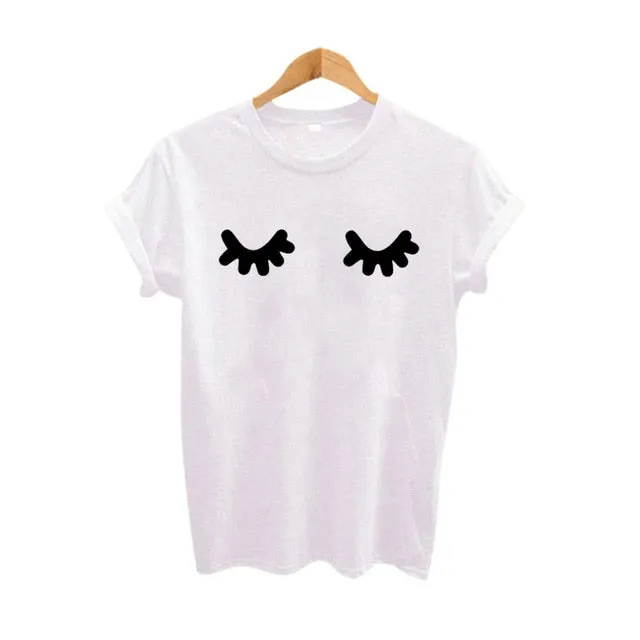 Cute Eyelashes Print Women T-shirt Black / White