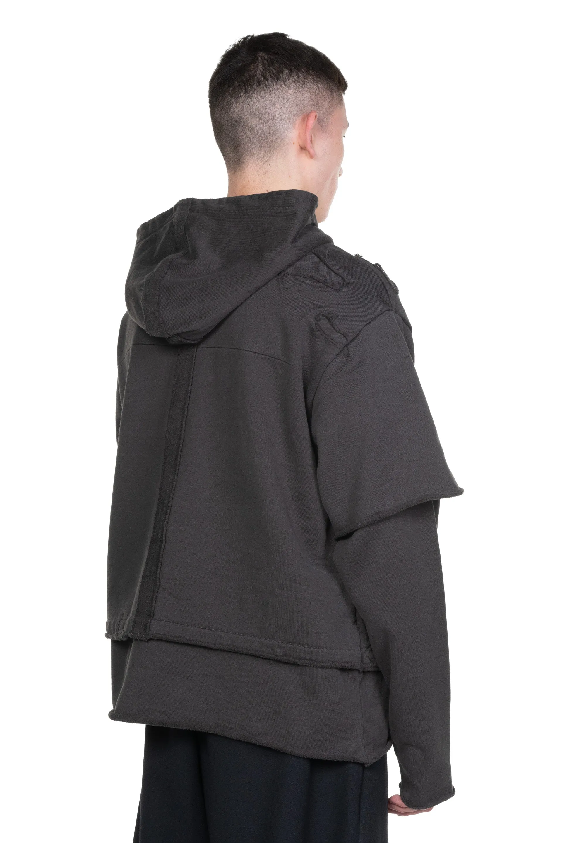 Dark Grey Double Layered Distressed Hoodie
