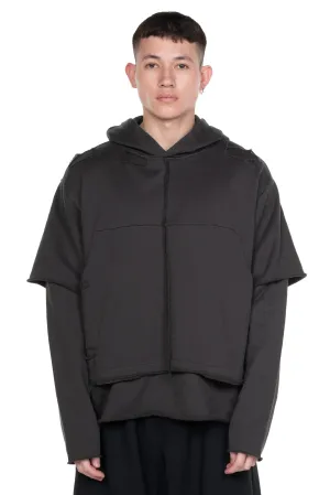 Dark Grey Double Layered Distressed Hoodie
