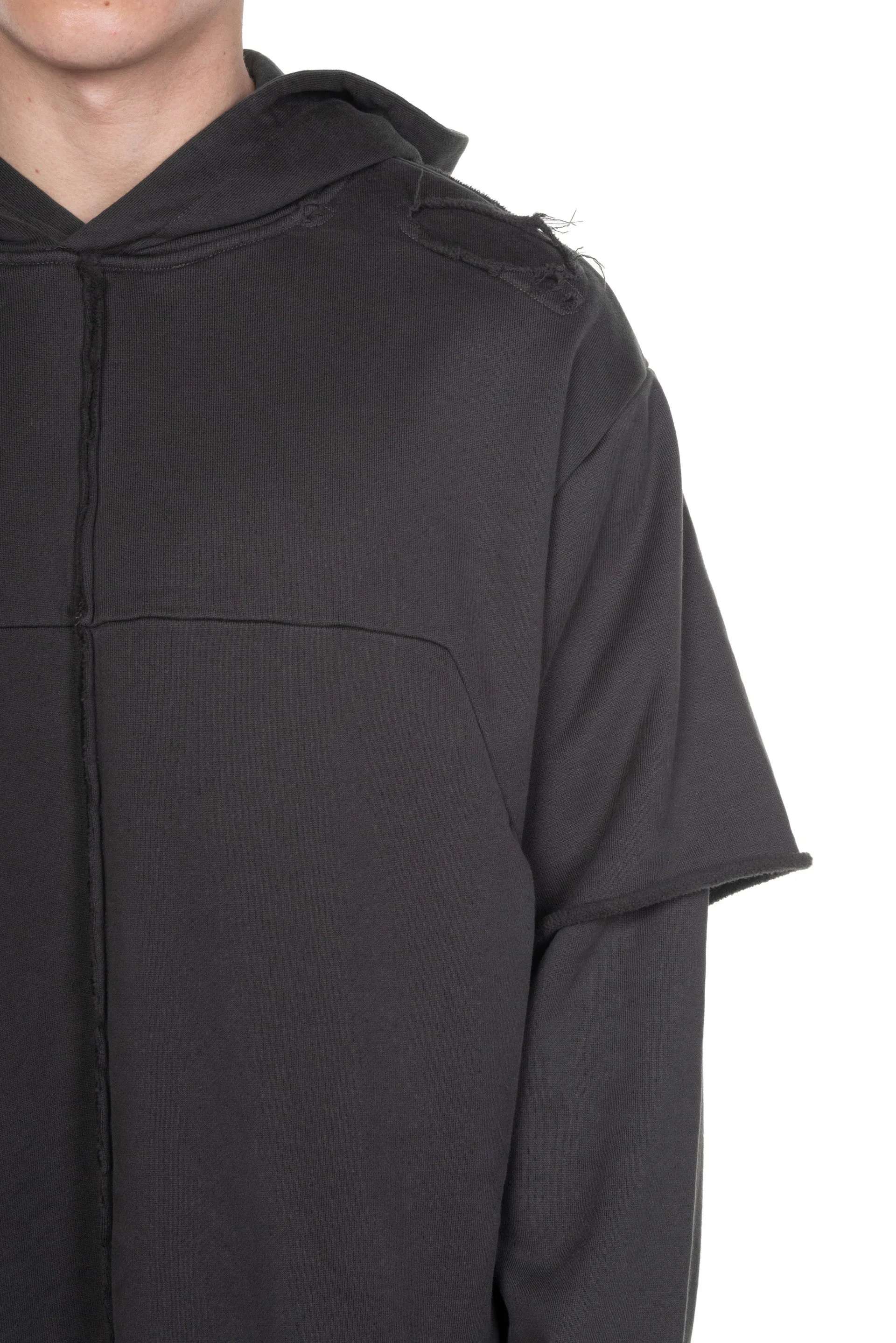 Dark Grey Double Layered Distressed Hoodie
