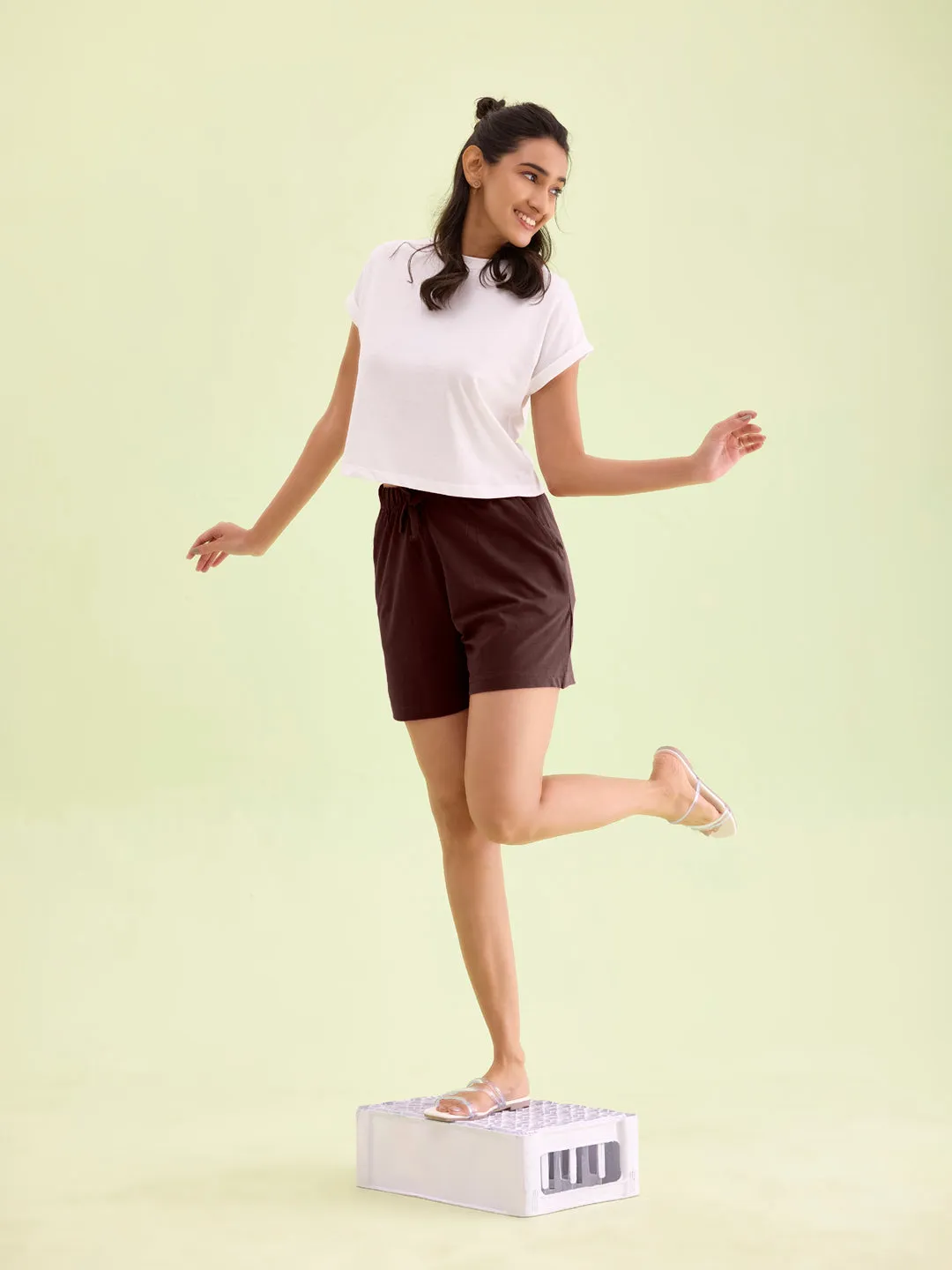 Dark Wine Cotton Stretch Casual Shorts