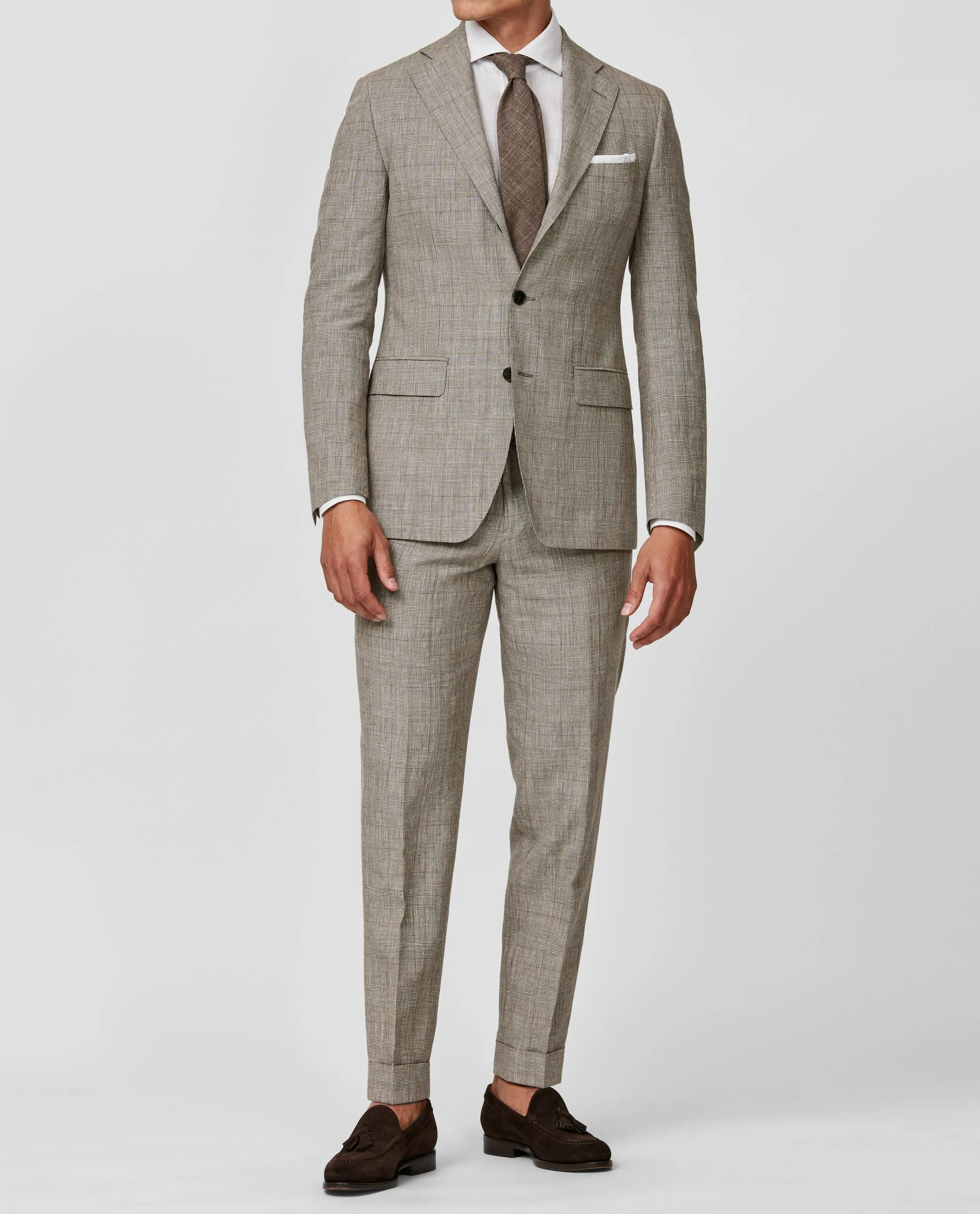 Drago Mixed Light Brown Linen & Wool with Off White Glencheck