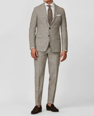 Drago Mixed Light Brown Linen & Wool with Off White Glencheck