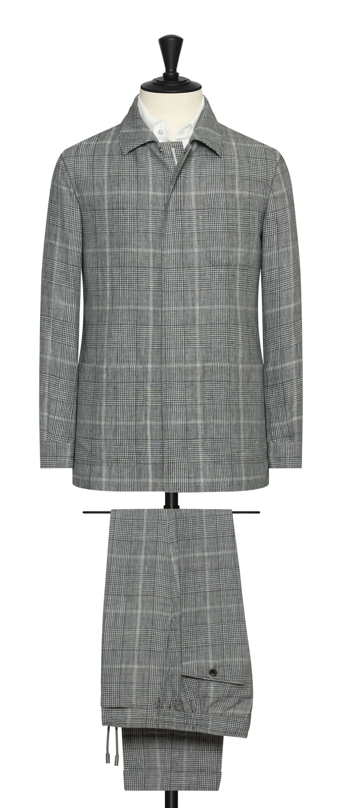 Drago Steel Grey Linen & Wool Glencheck with Off White Windowpane