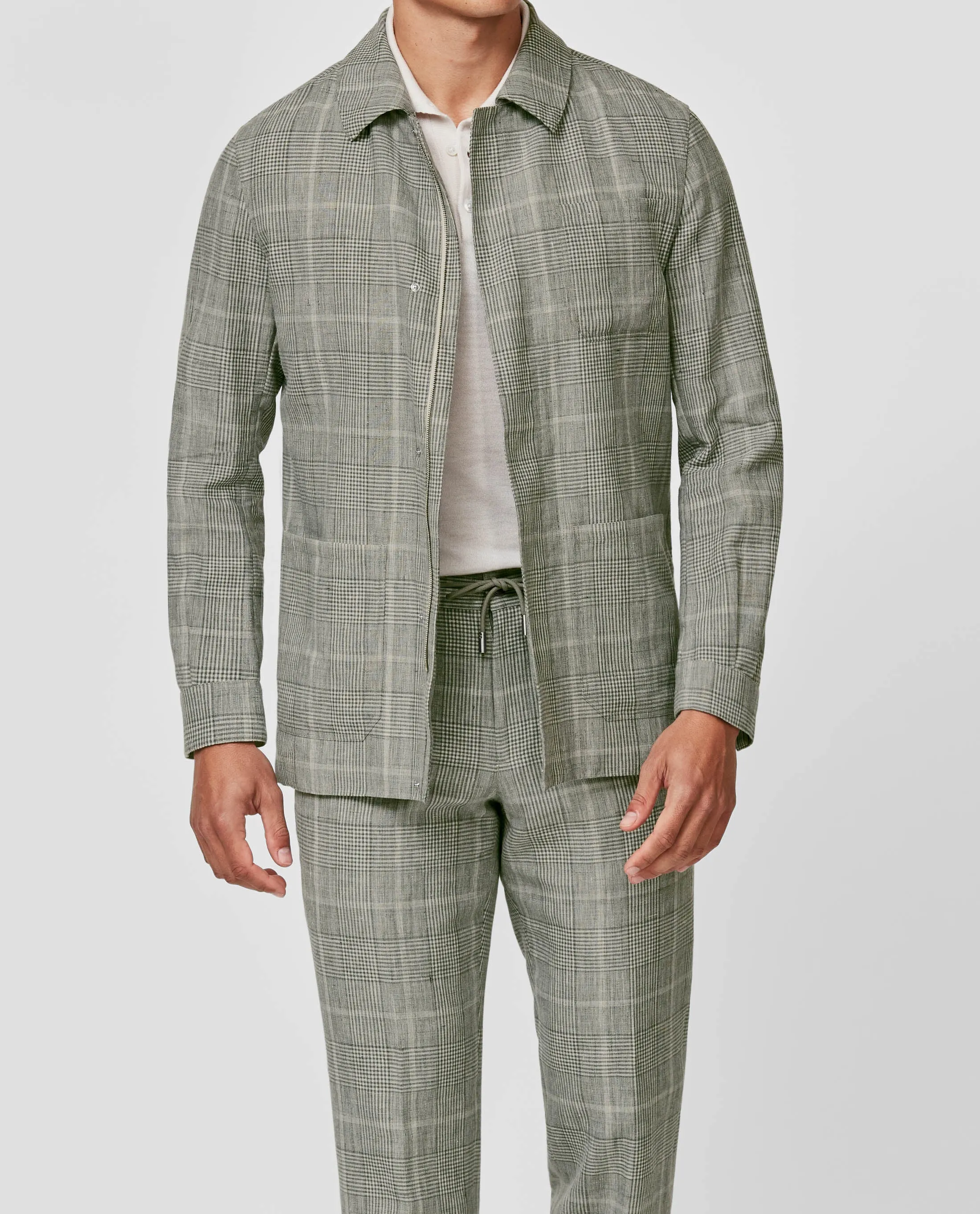 Drago Steel Grey Linen & Wool Glencheck with Off White Windowpane