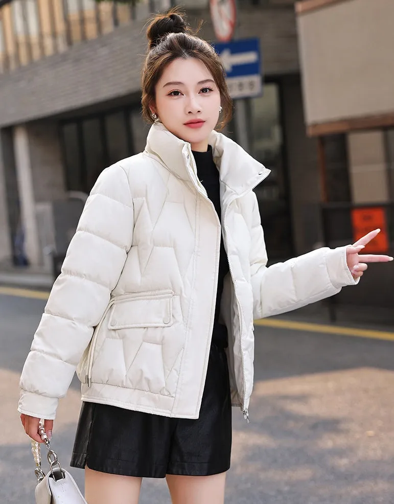 Easy-to-Clean Quilted Women's Puffer Jacket with a Stand Collar