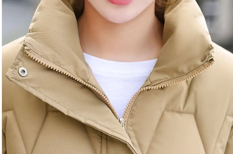 Easy-to-Clean Quilted Women's Puffer Jacket with a Stand Collar