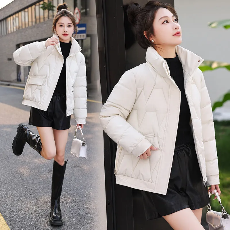 Easy-to-Clean Quilted Women's Puffer Jacket with a Stand Collar