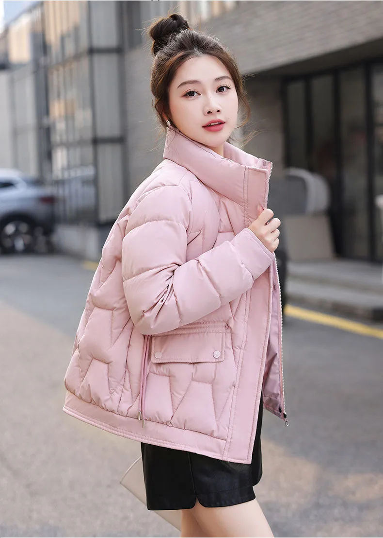 Easy-to-Clean Quilted Women's Puffer Jacket with a Stand Collar