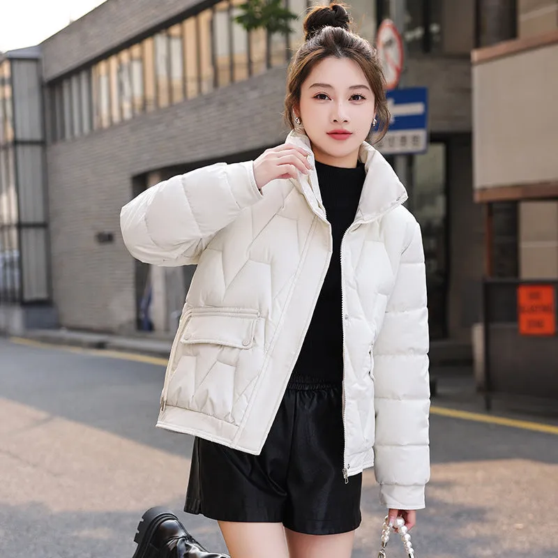 Easy-to-Clean Quilted Women's Puffer Jacket with a Stand Collar