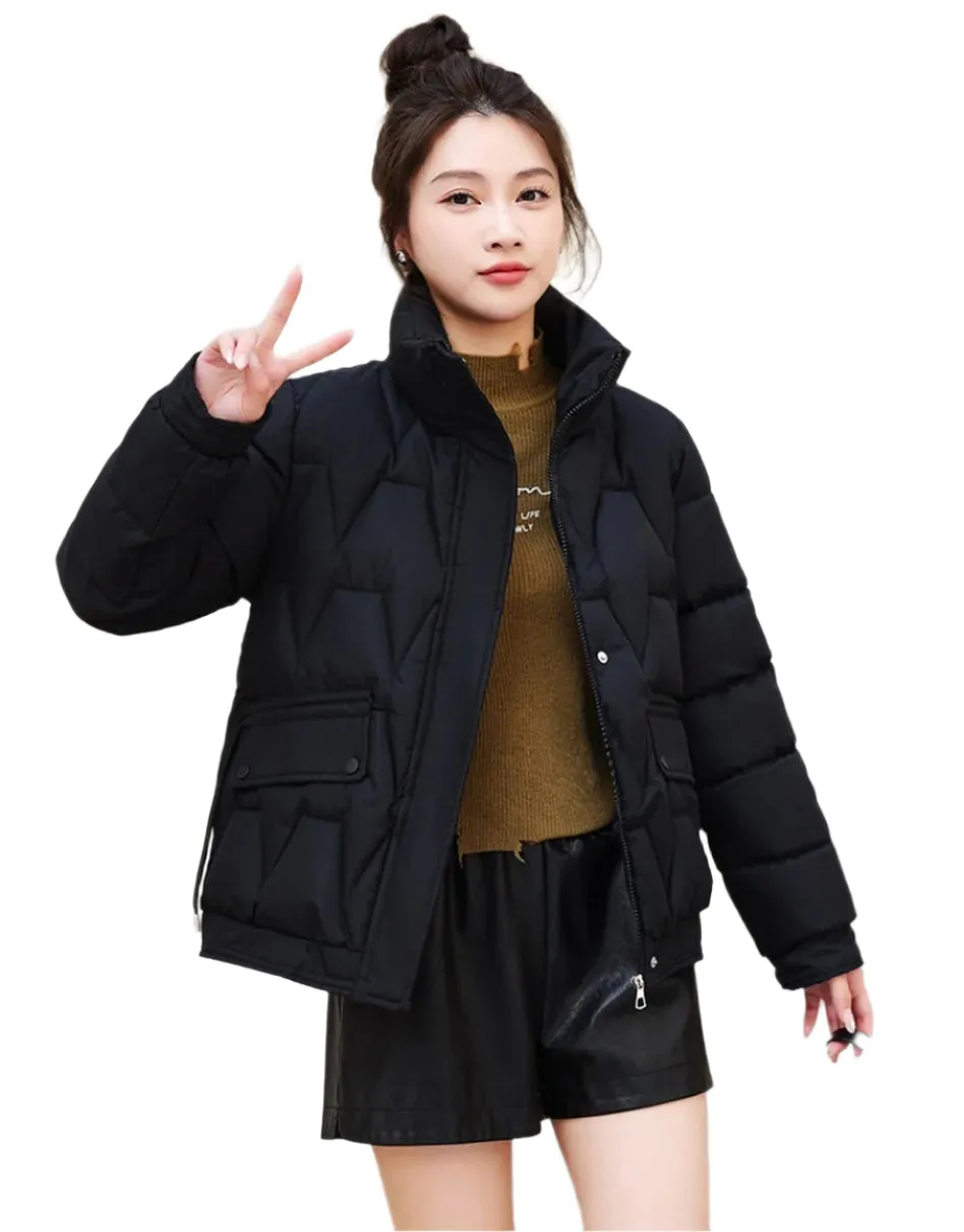 Easy-to-Clean Quilted Women's Puffer Jacket with a Stand Collar