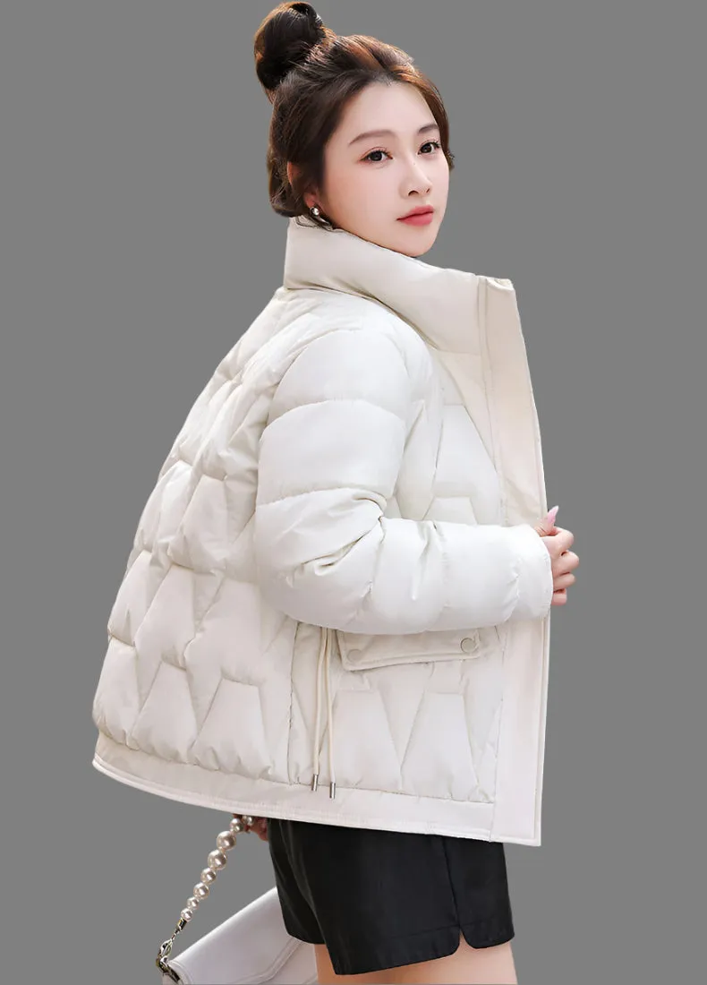 Easy-to-Clean Quilted Women's Puffer Jacket with a Stand Collar