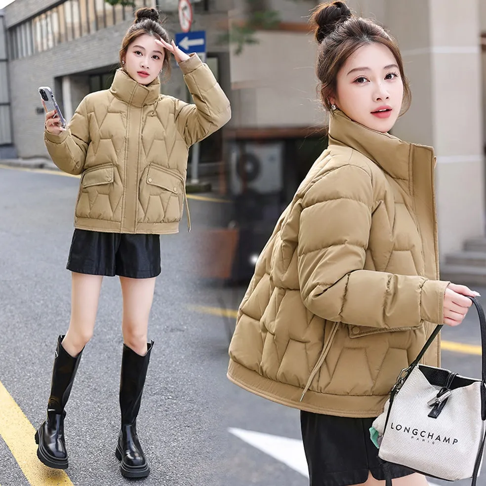 Easy-to-Clean Quilted Women's Puffer Jacket with a Stand Collar