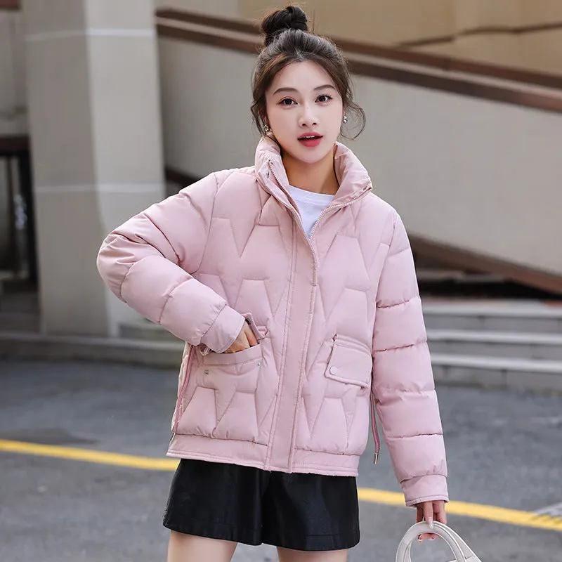Easy-to-Clean Quilted Women's Puffer Jacket with a Stand Collar