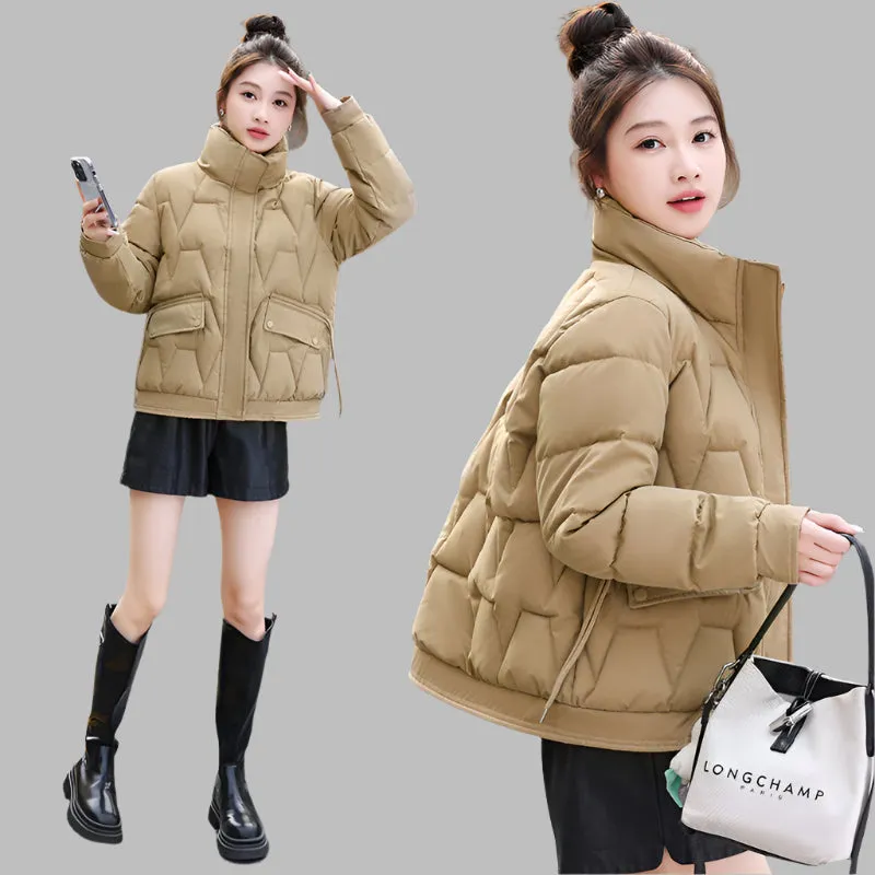 Easy-to-Clean Quilted Women's Puffer Jacket with a Stand Collar