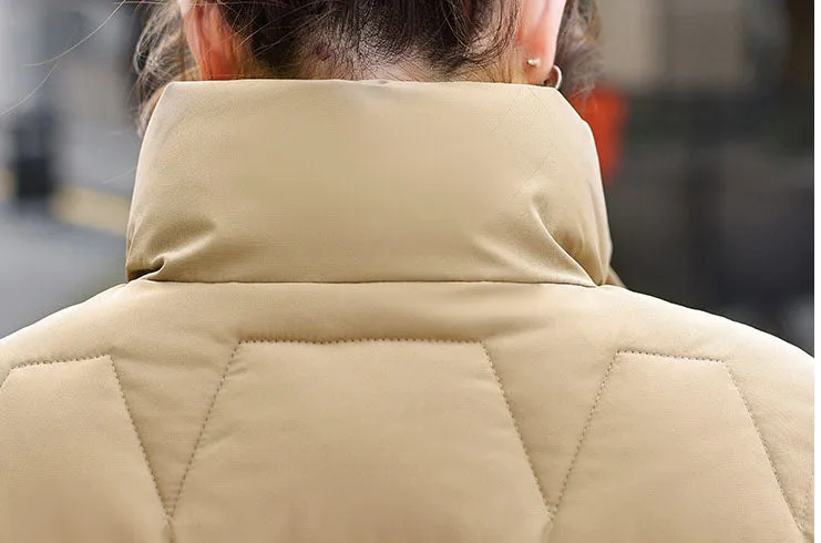 Easy-to-Clean Quilted Women's Puffer Jacket with a Stand Collar