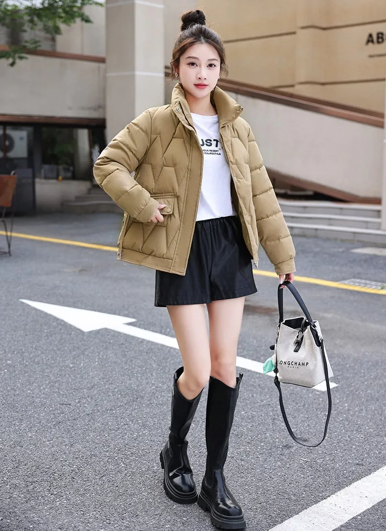 Easy-to-Clean Quilted Women's Puffer Jacket with a Stand Collar