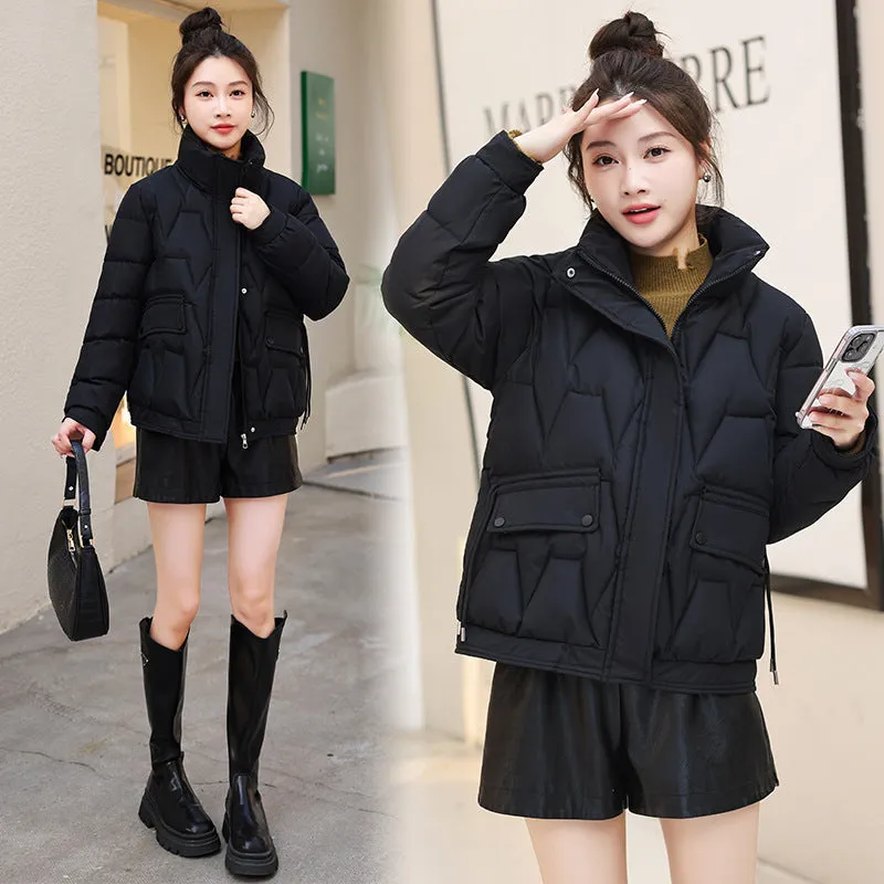 Easy-to-Clean Quilted Women's Puffer Jacket with a Stand Collar