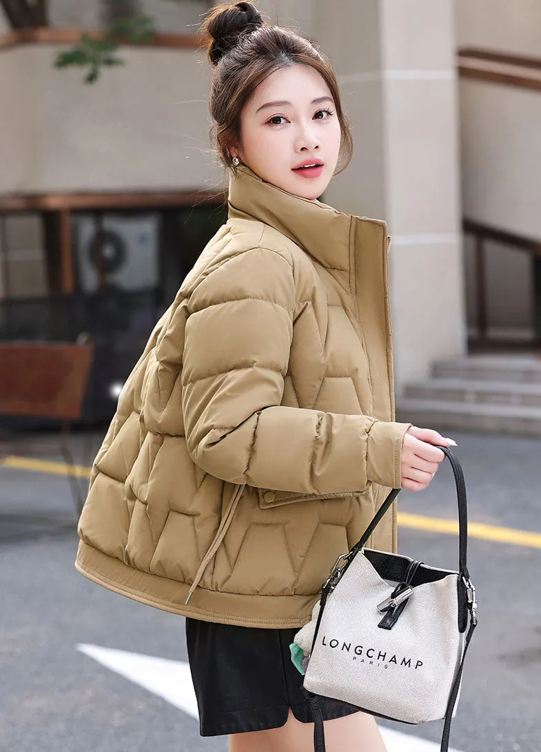 Easy-to-Clean Quilted Women's Puffer Jacket with a Stand Collar