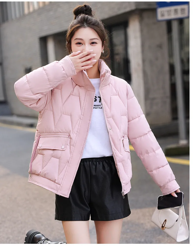 Easy-to-Clean Quilted Women's Puffer Jacket with a Stand Collar