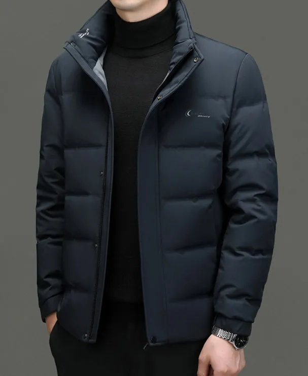 Easy-to-clean Windproof Puffer Jacket for Men with Stain-resistant Features