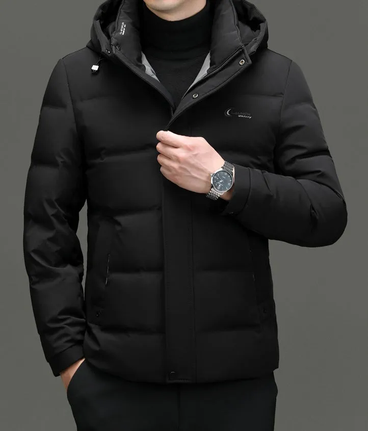 Easy-to-clean Windproof Puffer Jacket for Men with Stain-resistant Features