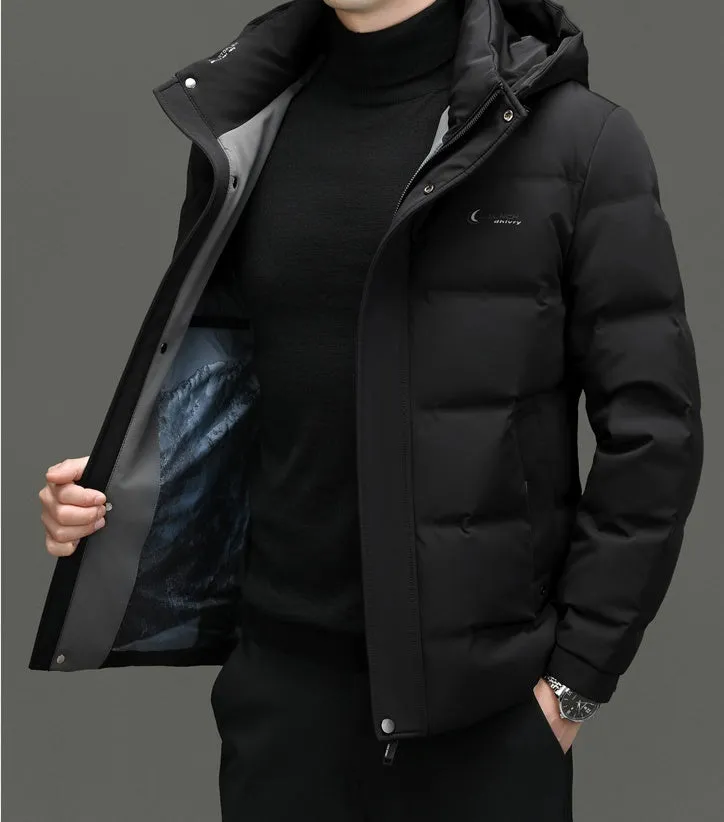 Easy-to-clean Windproof Puffer Jacket for Men with Stain-resistant Features
