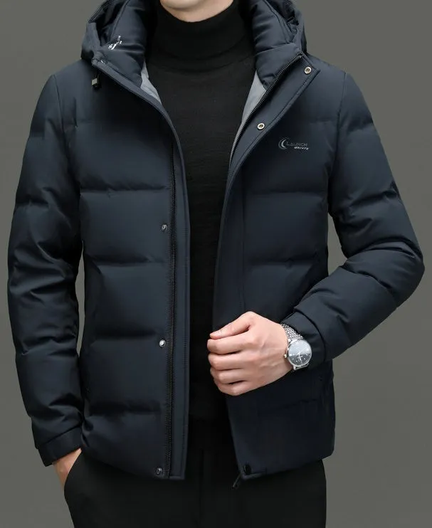 Easy-to-clean Windproof Puffer Jacket for Men with Stain-resistant Features