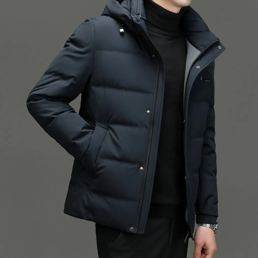 Easy-to-clean Windproof Puffer Jacket for Men with Stain-resistant Features