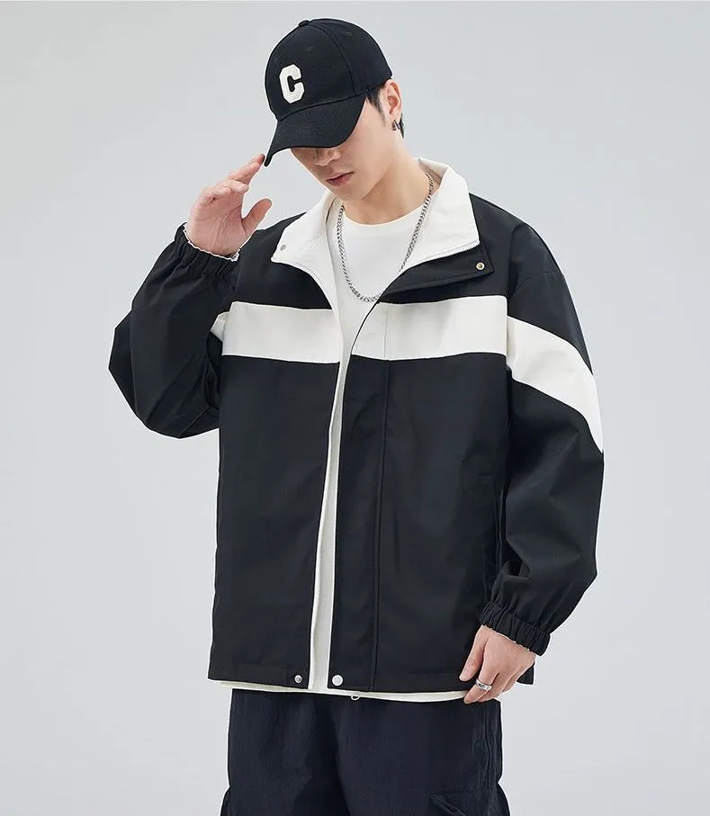 Easy-to-Clean Windproof Rain Jacket for Men in Patchwork Style