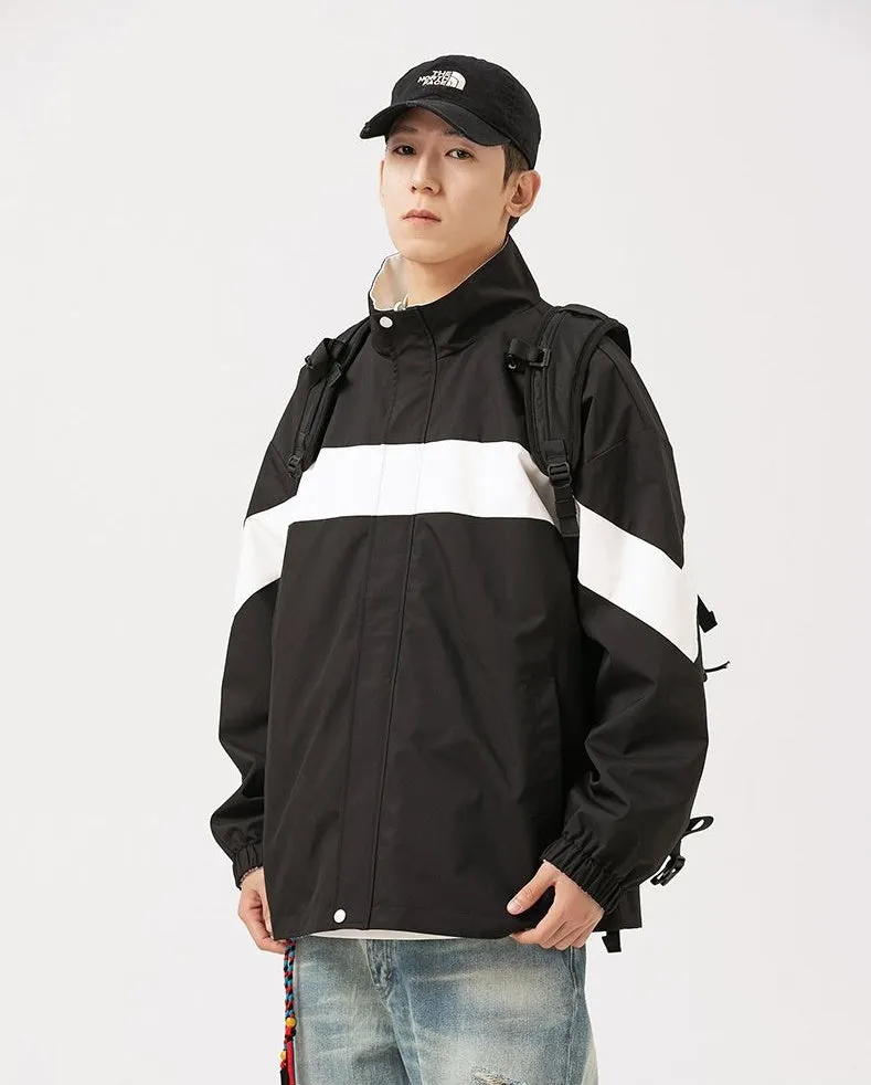 Easy-to-Clean Windproof Rain Jacket for Men in Patchwork Style