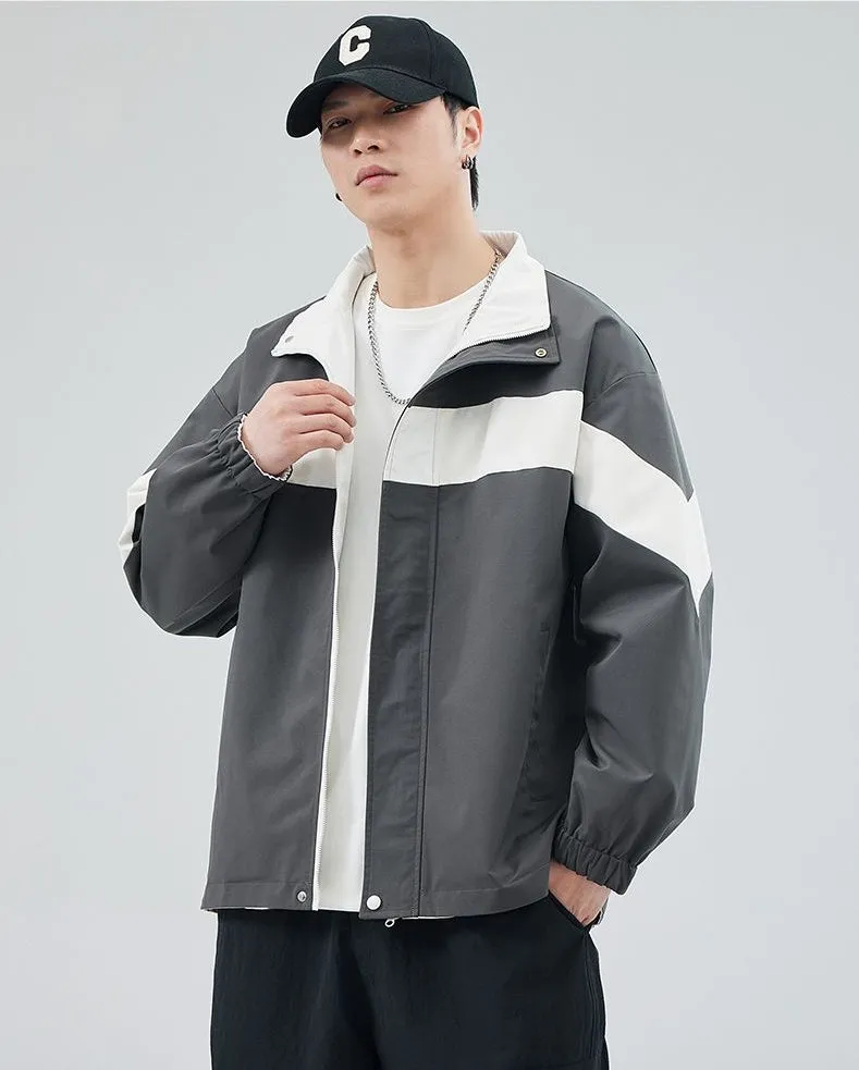 Easy-to-Clean Windproof Rain Jacket for Men in Patchwork Style