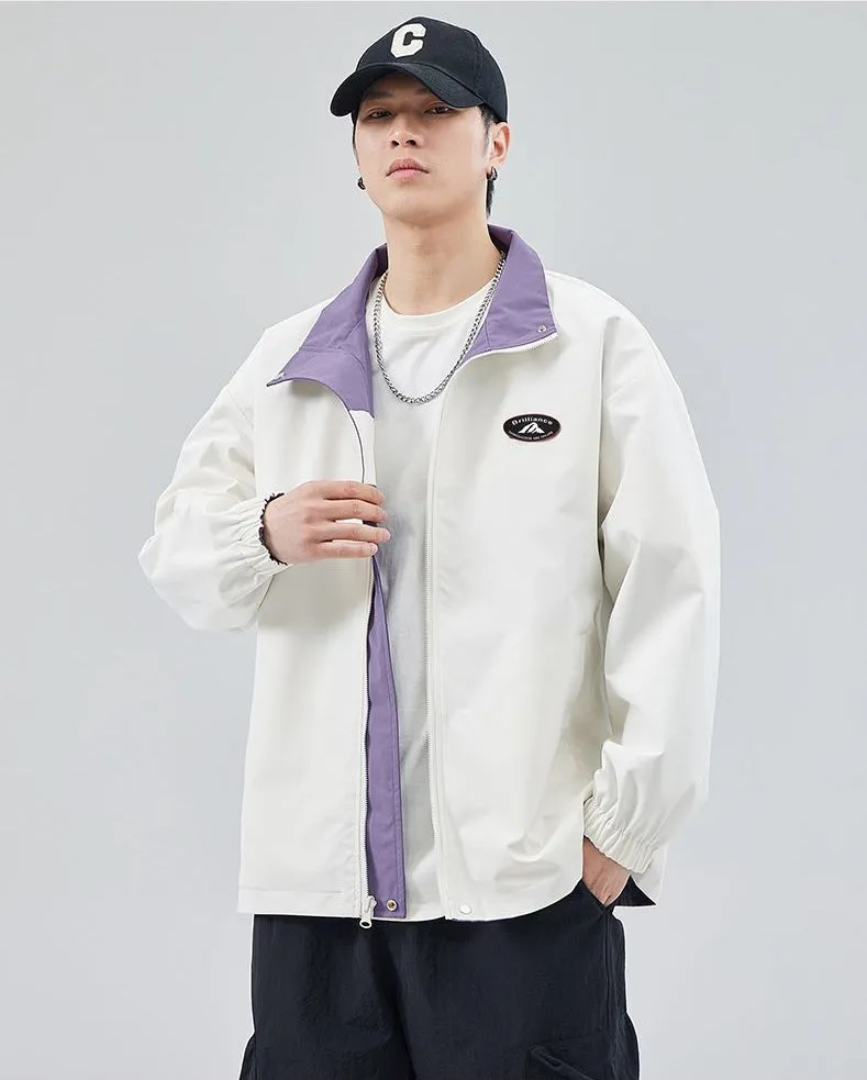 Easy-to-Clean Windproof Rain Jacket for Men in Patchwork Style