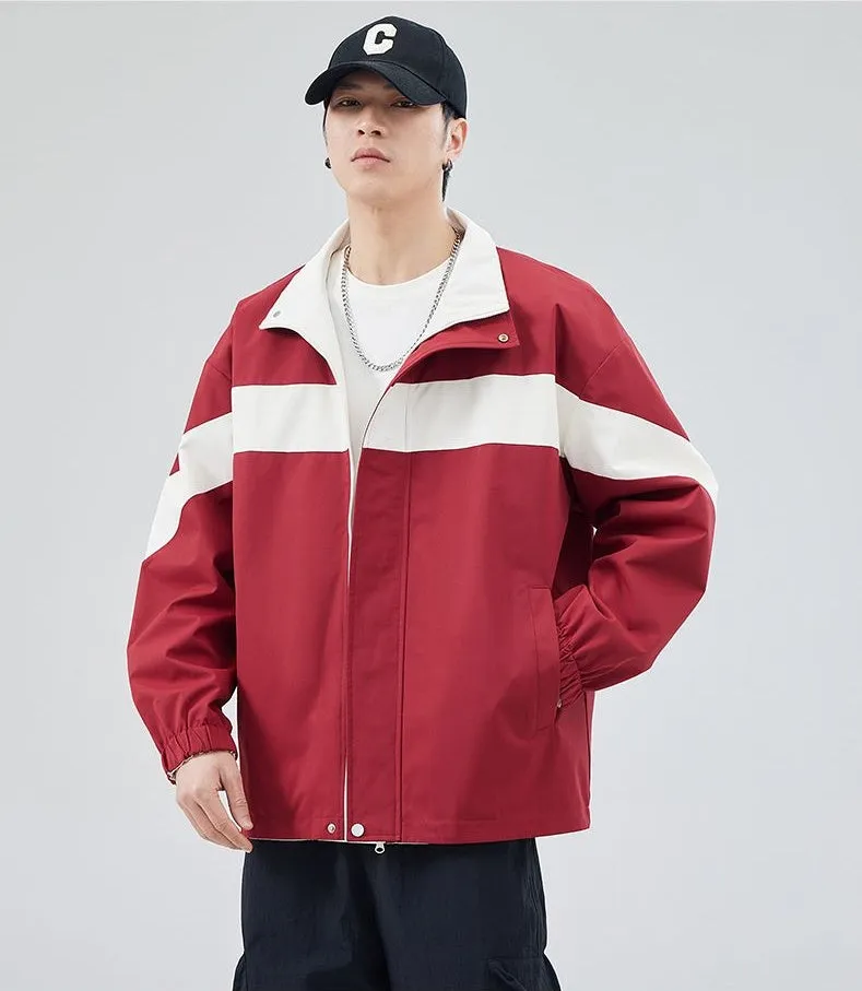Easy-to-Clean Windproof Rain Jacket for Men in Patchwork Style