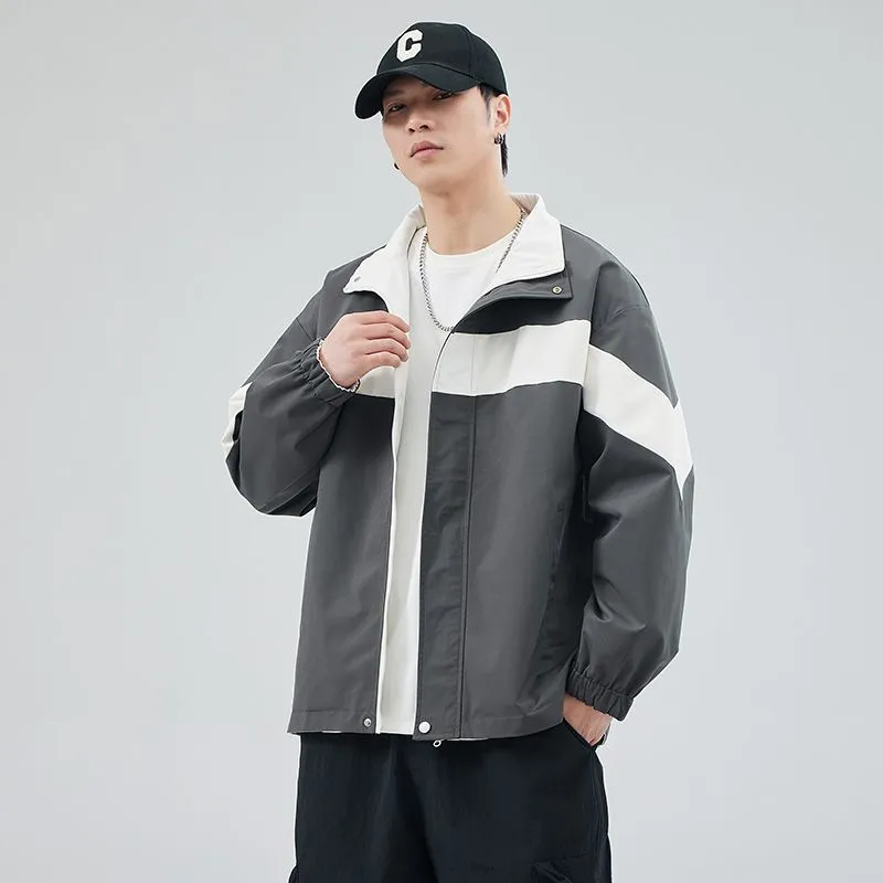 Easy-to-Clean Windproof Rain Jacket for Men in Patchwork Style